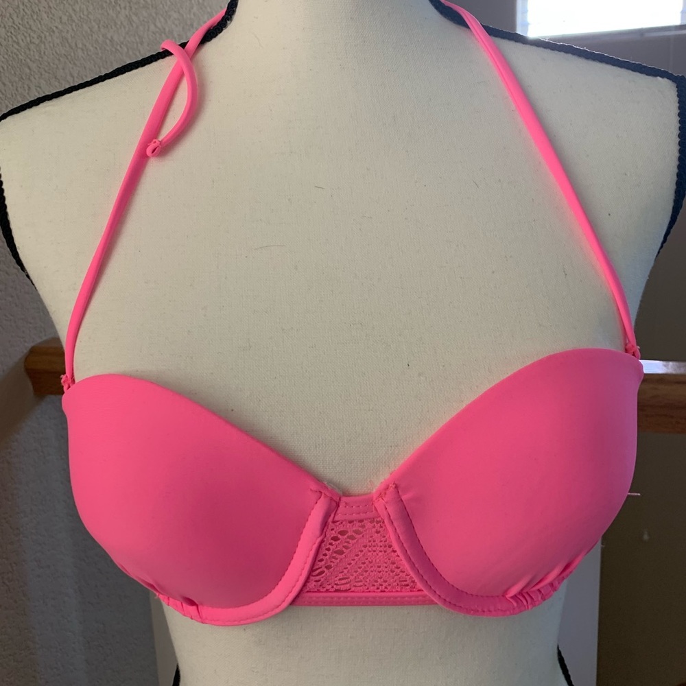 Breaking Waves Hot Pink Bikini Top w Mesh Detail